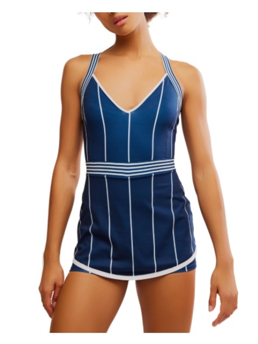 NWT Free People Navy Pinstripe Cool on the court Tennis Romper Dress XL